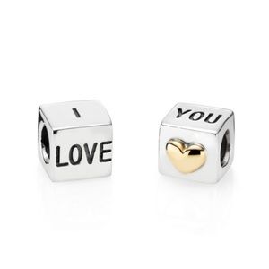 Authentic Pandora I Love You Box Charm, Vintage Two Tone Silver and Gold